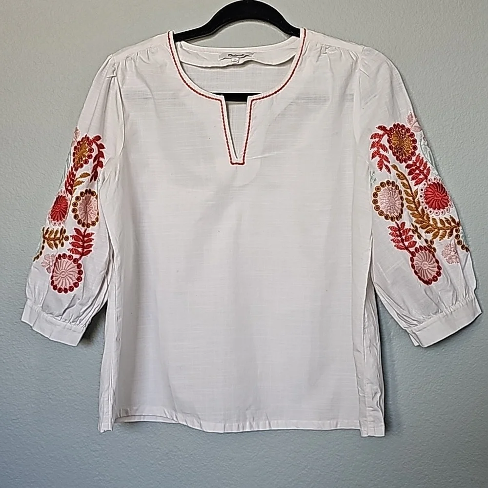Madewell XS Boho Hippie Beachy Sweet White Popover Embroidered Floral Top